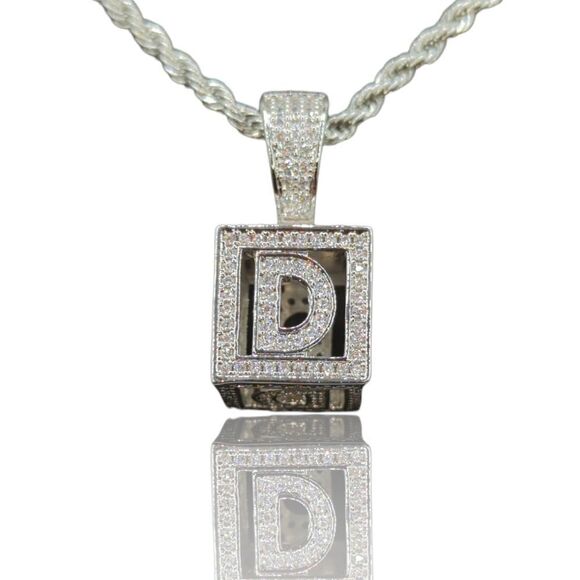 20"Rope Chain - 14K White Gold Finish Square Letter D. - Picture 7 of 7
